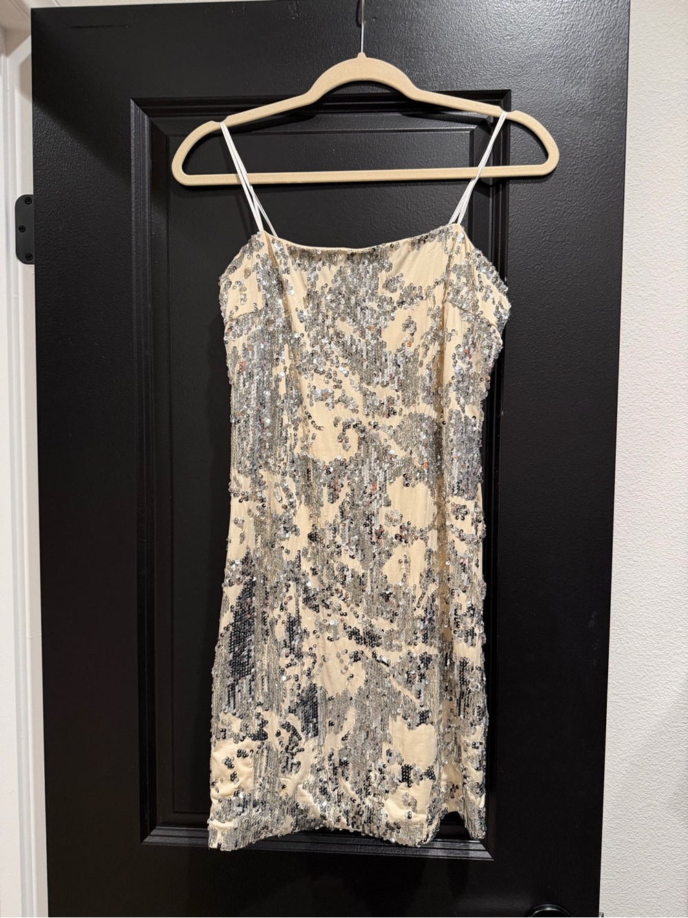 JS Boutique Champagne and Silver Sequin Strapless Slip Dress